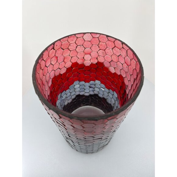 Honeycomb Hurricane Glass Mosaic 10" Tall, Charcoal Grey, Grey, Red, Light Red - Picture 8 of 13
